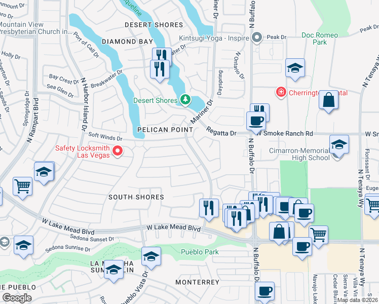 map of restaurants, bars, coffee shops, grocery stores, and more near 2332 Hunt Club Street in Las Vegas