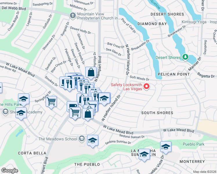 map of restaurants, bars, coffee shops, grocery stores, and more near 2304 Sapphire Valley Street in Las Vegas