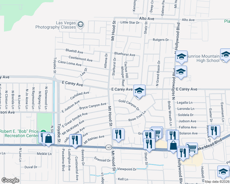 map of restaurants, bars, coffee shops, grocery stores, and more near 6340 Cranberry Lane in Las Vegas
