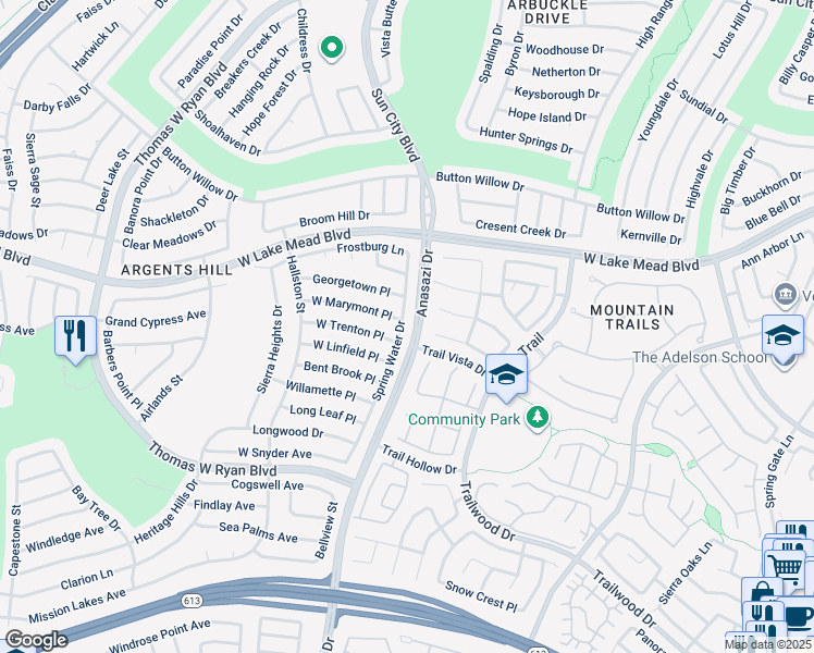 map of restaurants, bars, coffee shops, grocery stores, and more near 10305 West Marymont Place in Las Vegas