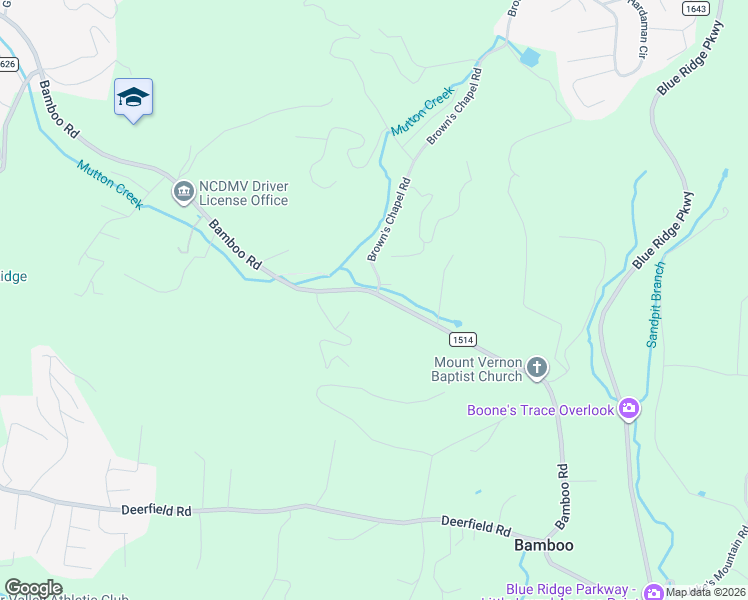 map of restaurants, bars, coffee shops, grocery stores, and more near 3956 Bamboo Road in Boone