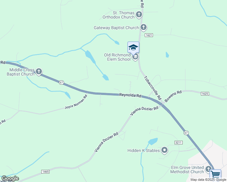 map of restaurants, bars, coffee shops, grocery stores, and more near 8117 Reynolda Road in Pfafftown