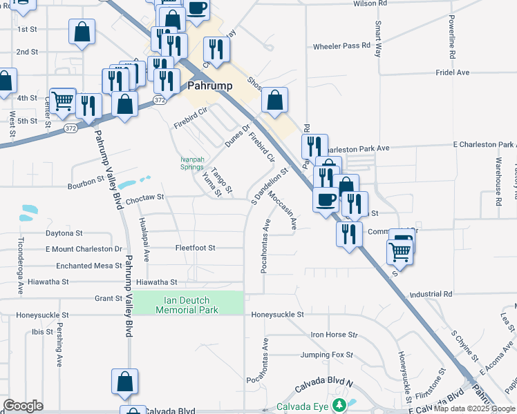 map of restaurants, bars, coffee shops, grocery stores, and more near 1201 South Dandelion Street in Pahrump