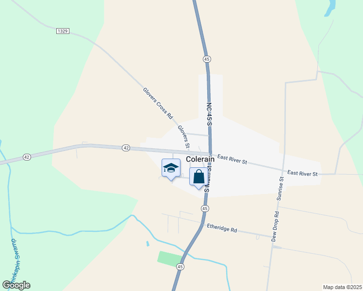 map of restaurants, bars, coffee shops, grocery stores, and more near 105 Glovers St in Colerain