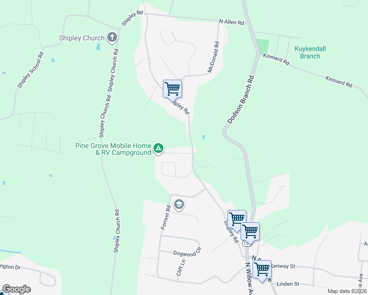 map of restaurants, bars, coffee shops, grocery stores, and more near 1420 Shipley Road in Cookeville