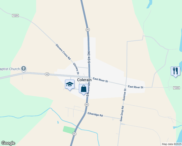 map of restaurants, bars, coffee shops, grocery stores, and more near 110 North Main Street in Colerain