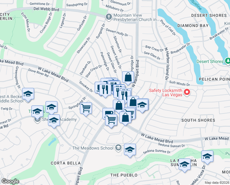 map of restaurants, bars, coffee shops, grocery stores, and more near 8629 Prairie Hill Drive in Las Vegas