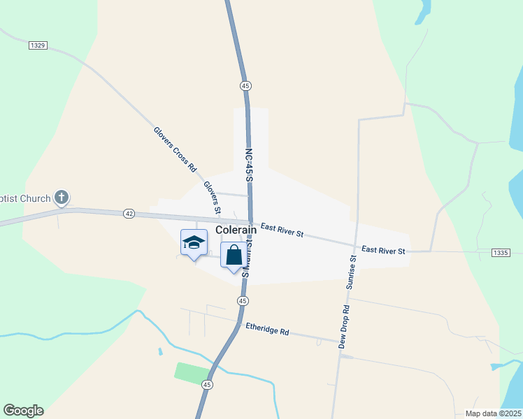 map of restaurants, bars, coffee shops, grocery stores, and more near 110 North Main Street in Colerain