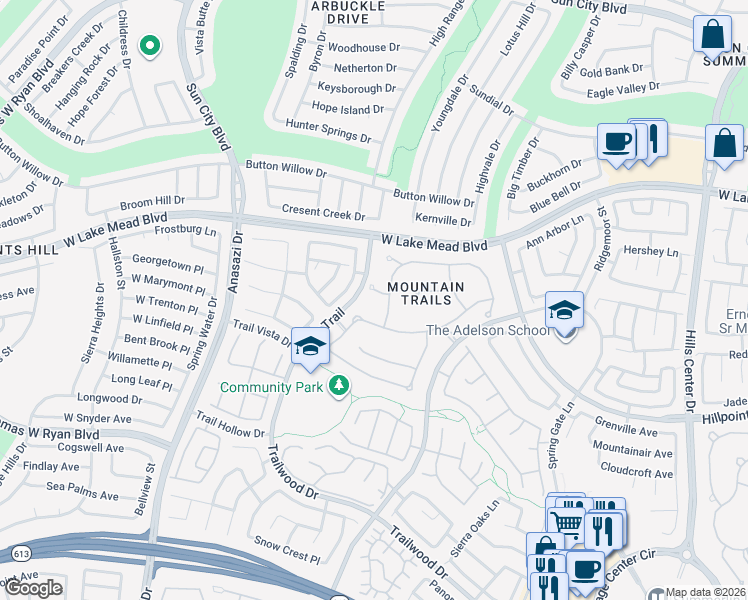 map of restaurants, bars, coffee shops, grocery stores, and more near 9905 Sparrow Hawk Court in Las Vegas