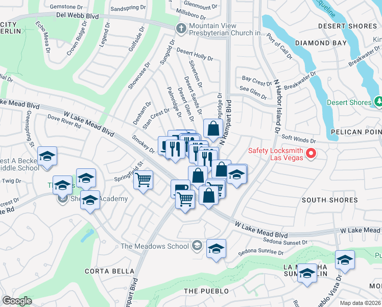 map of restaurants, bars, coffee shops, grocery stores, and more near 8629 Prairie Hill Drive in Las Vegas