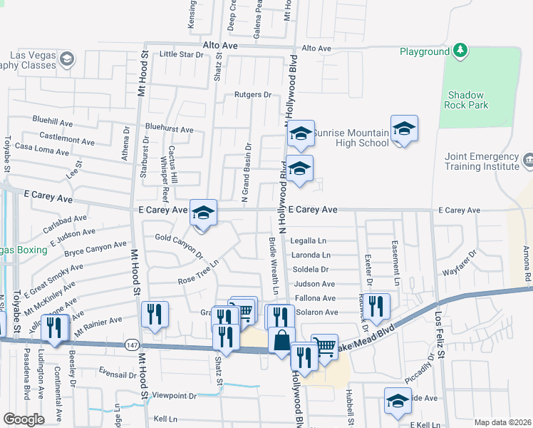 map of restaurants, bars, coffee shops, grocery stores, and more near 2391 Bridle Wreath Lane in Las Vegas