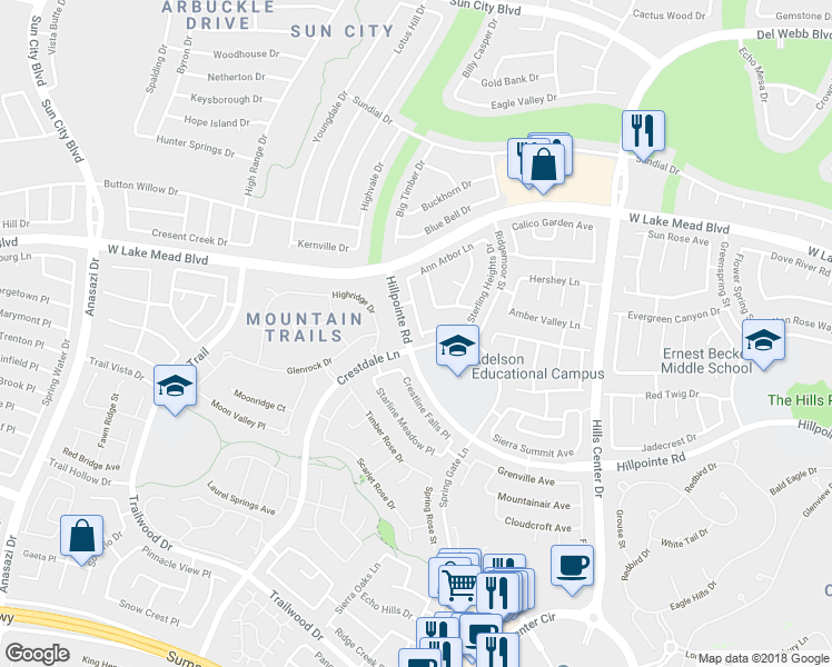 map of restaurants, bars, coffee shops, grocery stores, and more near 2309 Bloomington Drive in Las Vegas