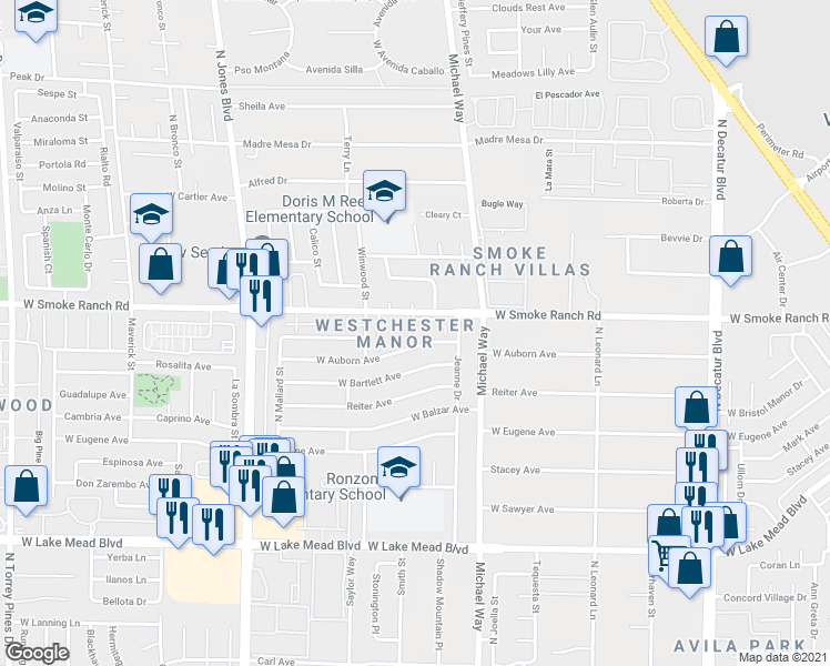 map of restaurants, bars, coffee shops, grocery stores, and more near in Las Vegas