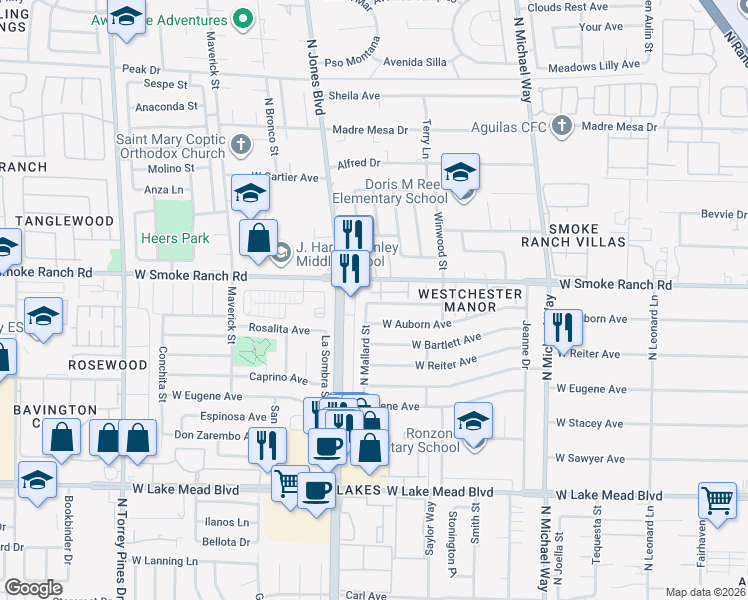 map of restaurants, bars, coffee shops, grocery stores, and more near 5917 Smoke Ranch Road in Las Vegas