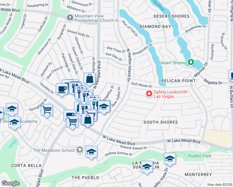 map of restaurants, bars, coffee shops, grocery stores, and more near 8348 Snowmass Drive in Las Vegas