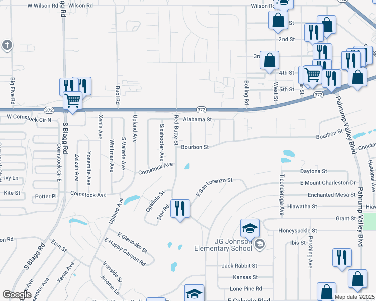 map of restaurants, bars, coffee shops, grocery stores, and more near 541 Bourbon Street in Pahrump