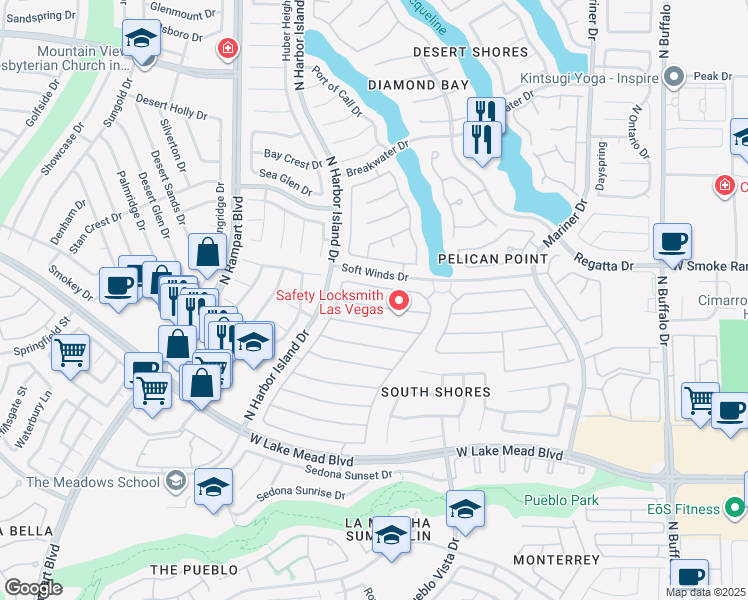 map of restaurants, bars, coffee shops, grocery stores, and more near 8245 Ocean Terrace Way in Las Vegas