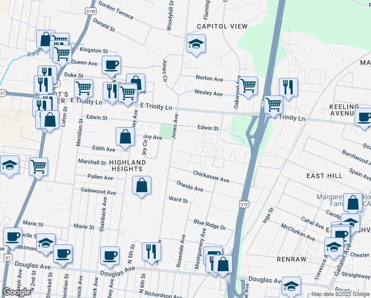 map of restaurants, bars, coffee shops, grocery stores, and more near 715 Cherokee Avenue in Nashville