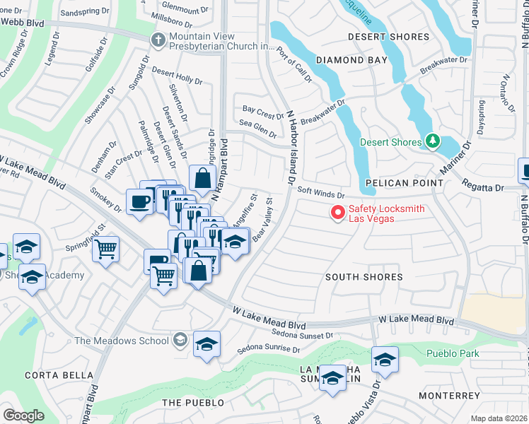 map of restaurants, bars, coffee shops, grocery stores, and more near 8348 Snowmass Drive in Las Vegas