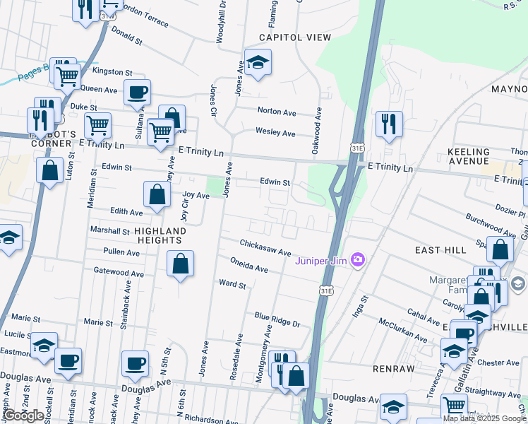map of restaurants, bars, coffee shops, grocery stores, and more near 807 Cherokee Ave in Nashville