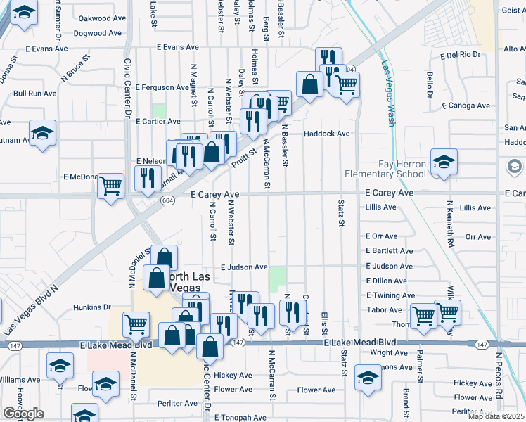 map of restaurants, bars, coffee shops, grocery stores, and more near 2315 North McCarran Street in North Las Vegas