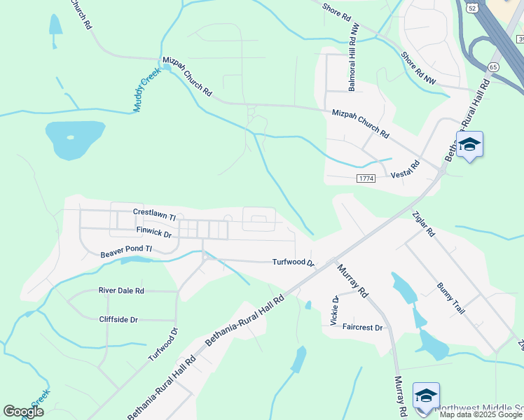 map of restaurants, bars, coffee shops, grocery stores, and more near 5881 Crestlawn Court in Winston-Salem