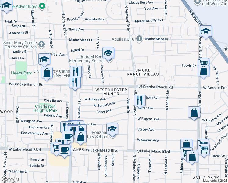 map of restaurants, bars, coffee shops, grocery stores, and more near 2357 Canfield Drive in Las Vegas