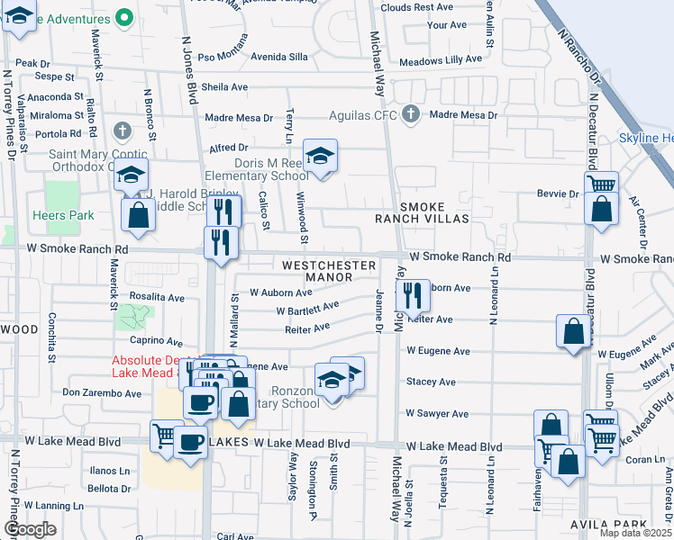 map of restaurants, bars, coffee shops, grocery stores, and more near 2357 Canfield Drive in Las Vegas