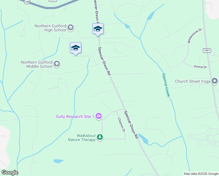 map of restaurants, bars, coffee shops, grocery stores, and more near 6991 Spencer-Dixon Road in Greensboro