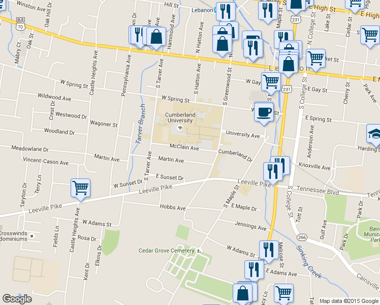 map of restaurants, bars, coffee shops, grocery stores, and more near 318 McClain Avenue in Lebanon
