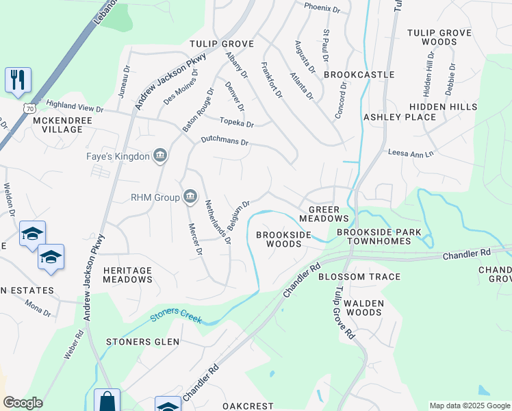 map of restaurants, bars, coffee shops, grocery stores, and more near 638 Belgium Drive in Nashville