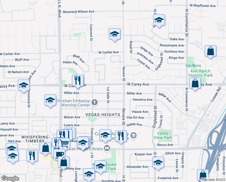 map of restaurants, bars, coffee shops, grocery stores, and more near 874 Miller Ave in Las Vegas