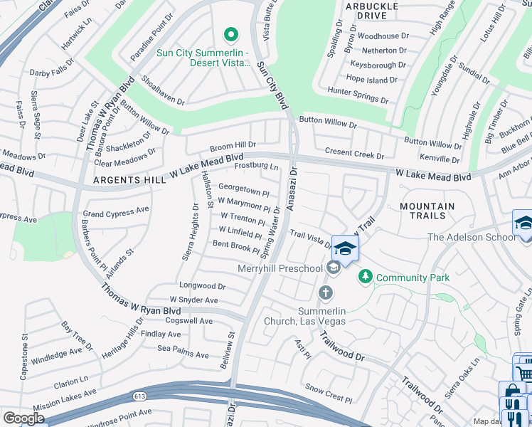 map of restaurants, bars, coffee shops, grocery stores, and more near 10309 West Marymont Place in Las Vegas