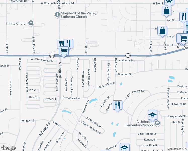 map of restaurants, bars, coffee shops, grocery stores, and more near 1140 Upland Avenue in Pahrump