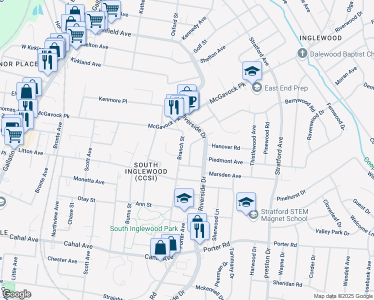 map of restaurants, bars, coffee shops, grocery stores, and more near 2118 Martha Avenue in Nashville
