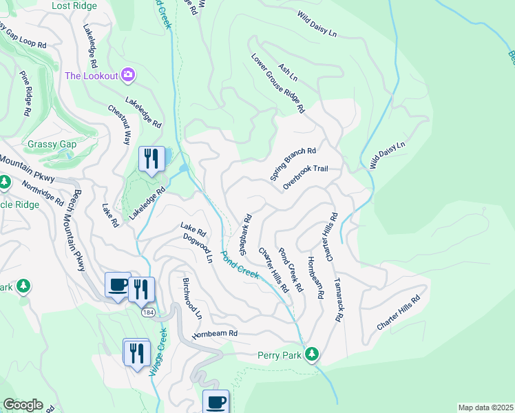 map of restaurants, bars, coffee shops, grocery stores, and more near 205 Shagbark Road in Beech Mountain