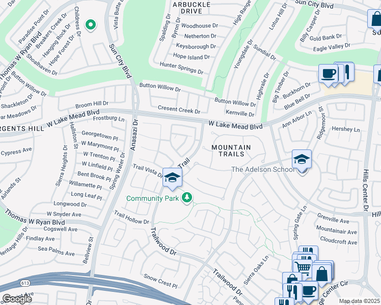 map of restaurants, bars, coffee shops, grocery stores, and more near 2320 Sunrise Meadows Drive in Las Vegas