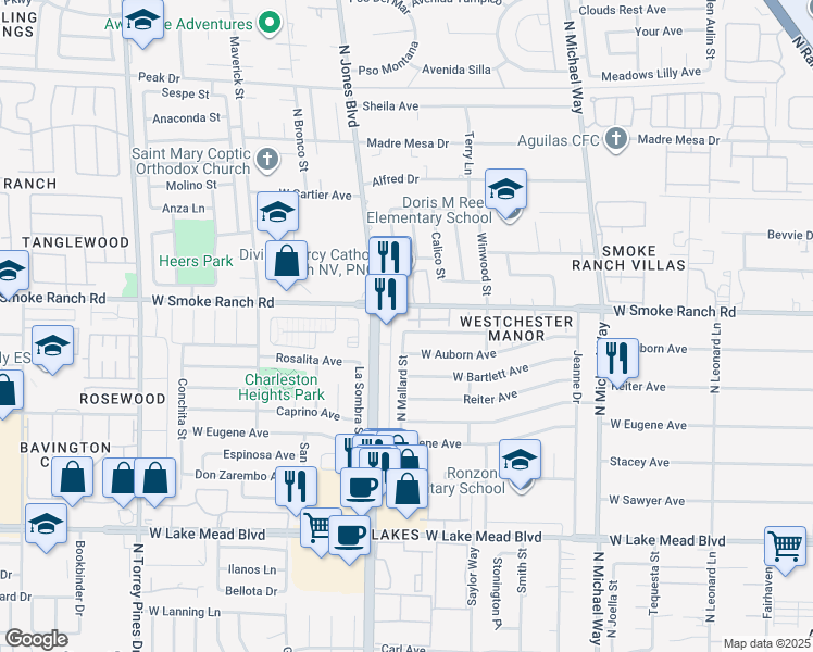 map of restaurants, bars, coffee shops, grocery stores, and more near 5917 Smoke Ranch Road in Las Vegas