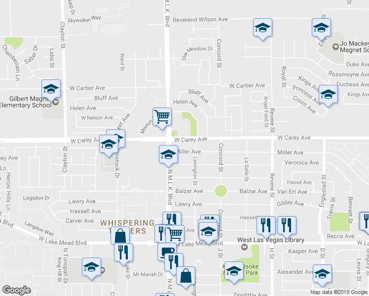 map of restaurants, bars, coffee shops, grocery stores, and more near 1388 Miller Avenue in Las Vegas