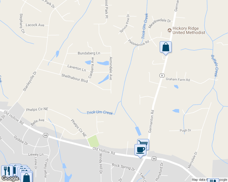 map of restaurants, bars, coffee shops, grocery stores, and more near 6295 Armindale Avenue in Rural Hall