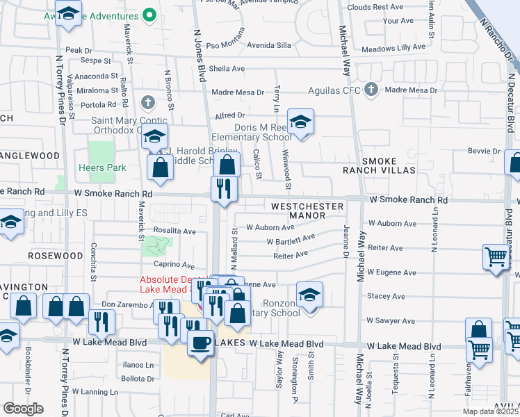 map of restaurants, bars, coffee shops, grocery stores, and more near 5817 Smoke Ranch Road in Las Vegas