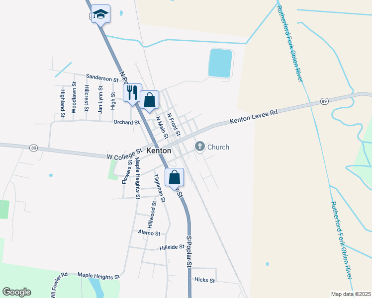 map of restaurants, bars, coffee shops, grocery stores, and more near 205 South Front Street in Kenton