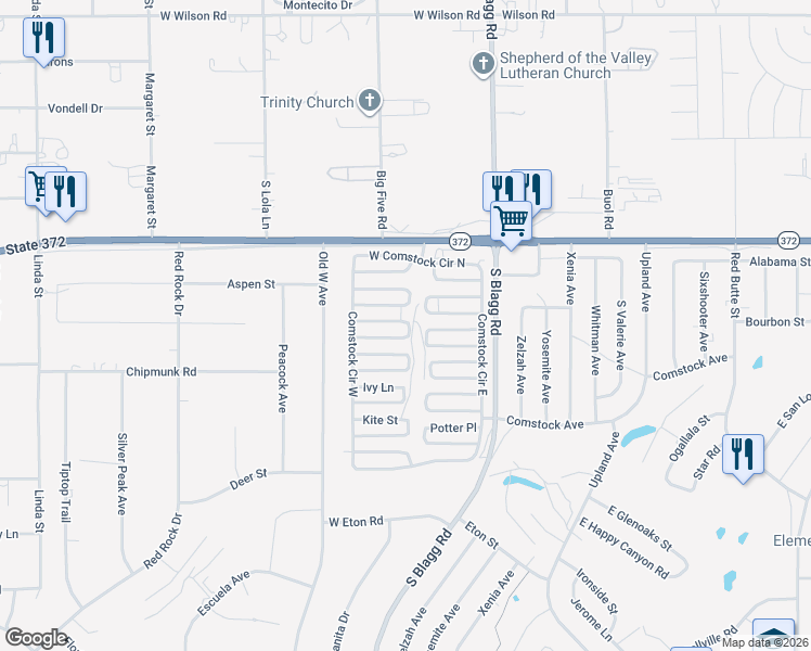 map of restaurants, bars, coffee shops, grocery stores, and more near 211 Ellendale Street in Pahrump