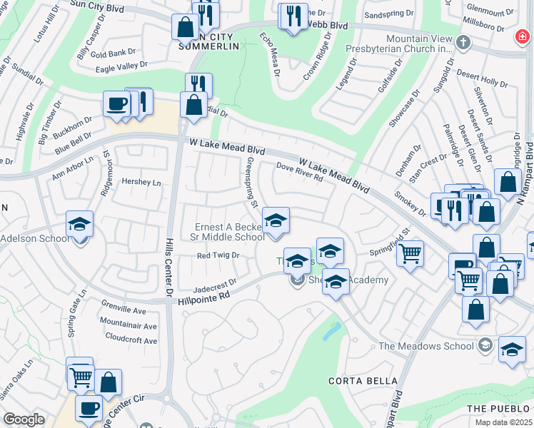 map of restaurants, bars, coffee shops, grocery stores, and more near 2301 Flower Spring Street in Las Vegas