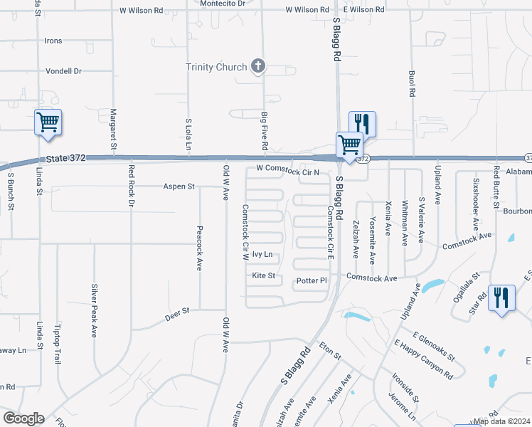 map of restaurants, bars, coffee shops, grocery stores, and more near 261 Ellendale Street in Pahrump