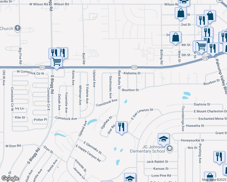 map of restaurants, bars, coffee shops, grocery stores, and more near 1121 Sixshooter Avenue in Pahrump