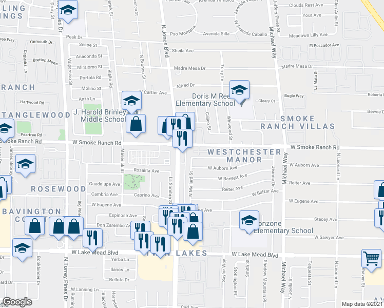 map of restaurants, bars, coffee shops, grocery stores, and more near 5917 Smoke Ranch Road in Las Vegas