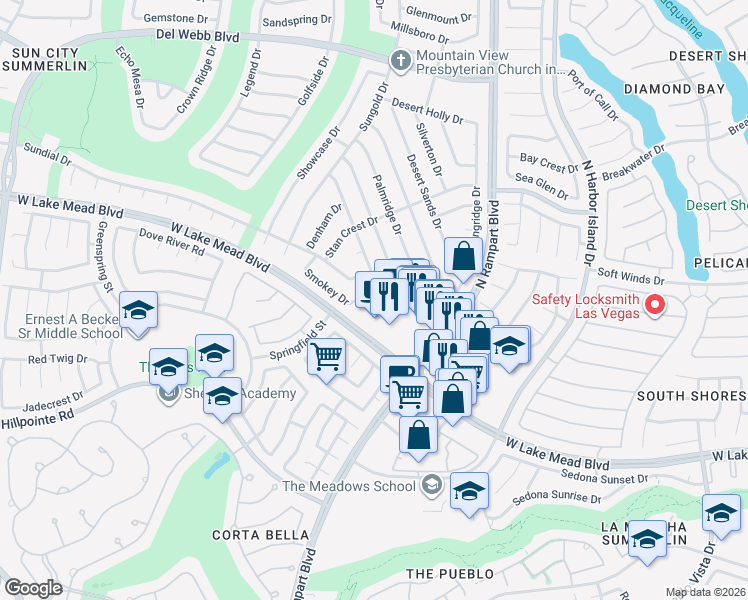map of restaurants, bars, coffee shops, grocery stores, and more near 8709 Prairie Hill Dr in Las Vegas