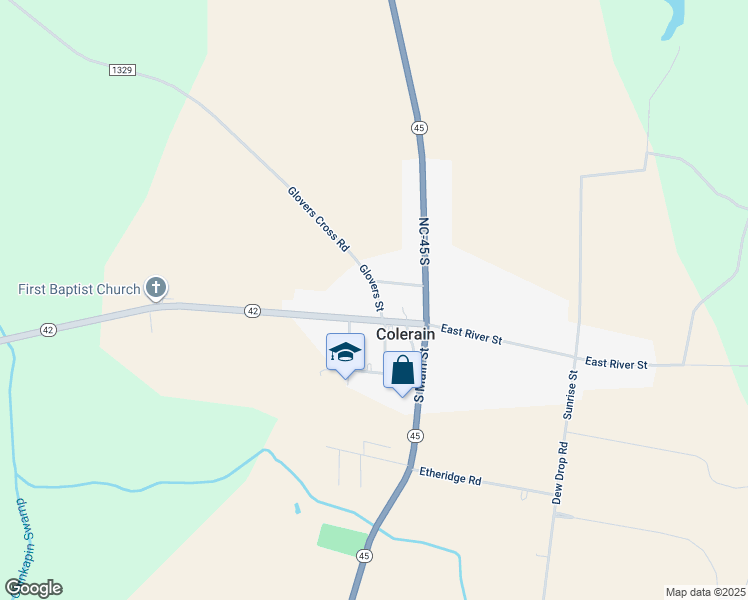 map of restaurants, bars, coffee shops, grocery stores, and more near 105 Glovers St in Colerain