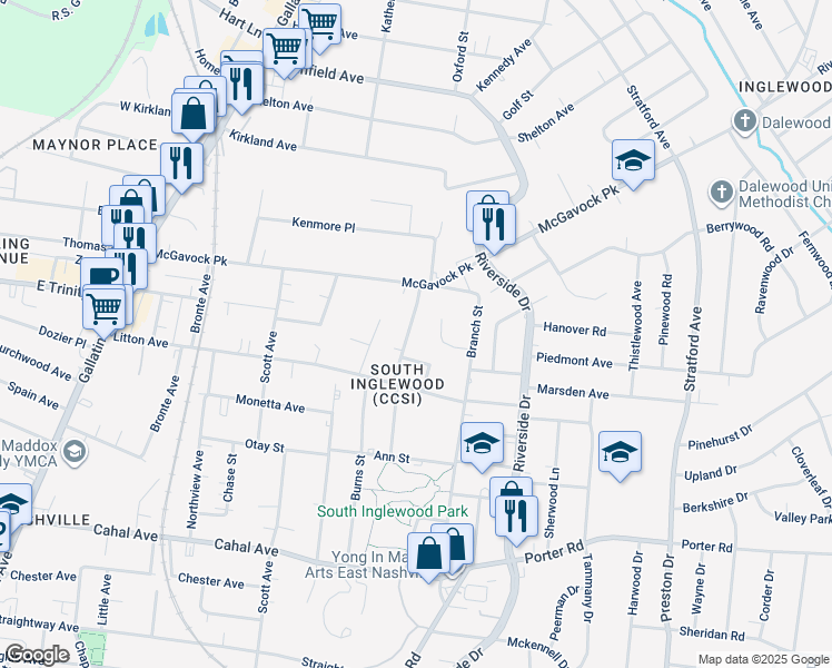 map of restaurants, bars, coffee shops, grocery stores, and more near 2920 Glenmeade Drive in Nashville